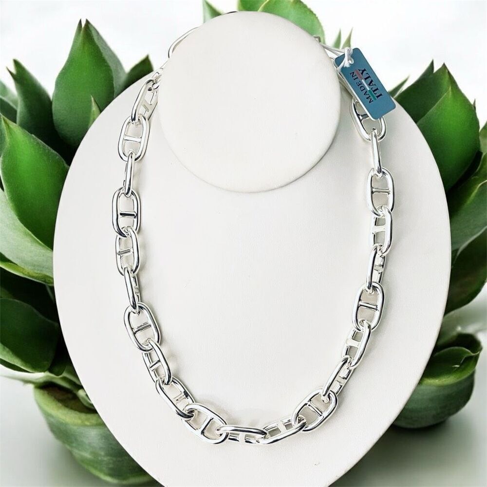 NWT Mia Fiore Stunning Made in Italy Sterling Silver Plated Big Links Necklace